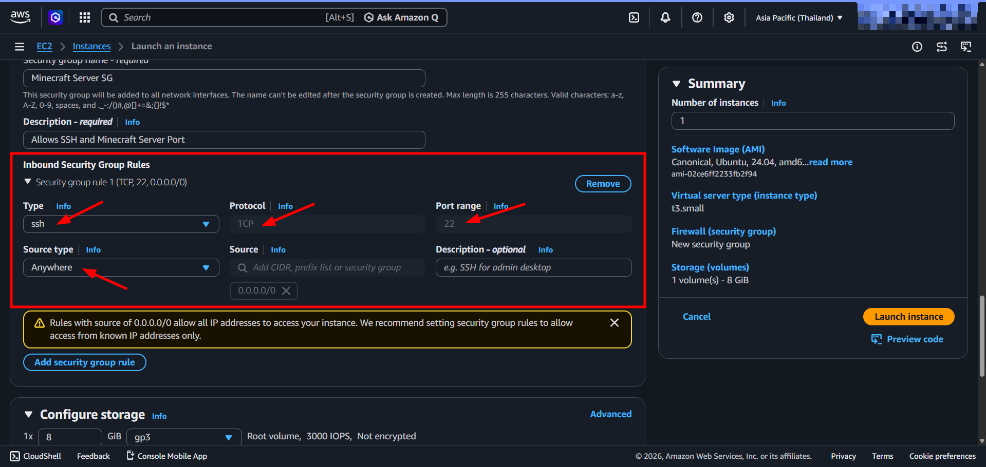 Default inbound security group rules