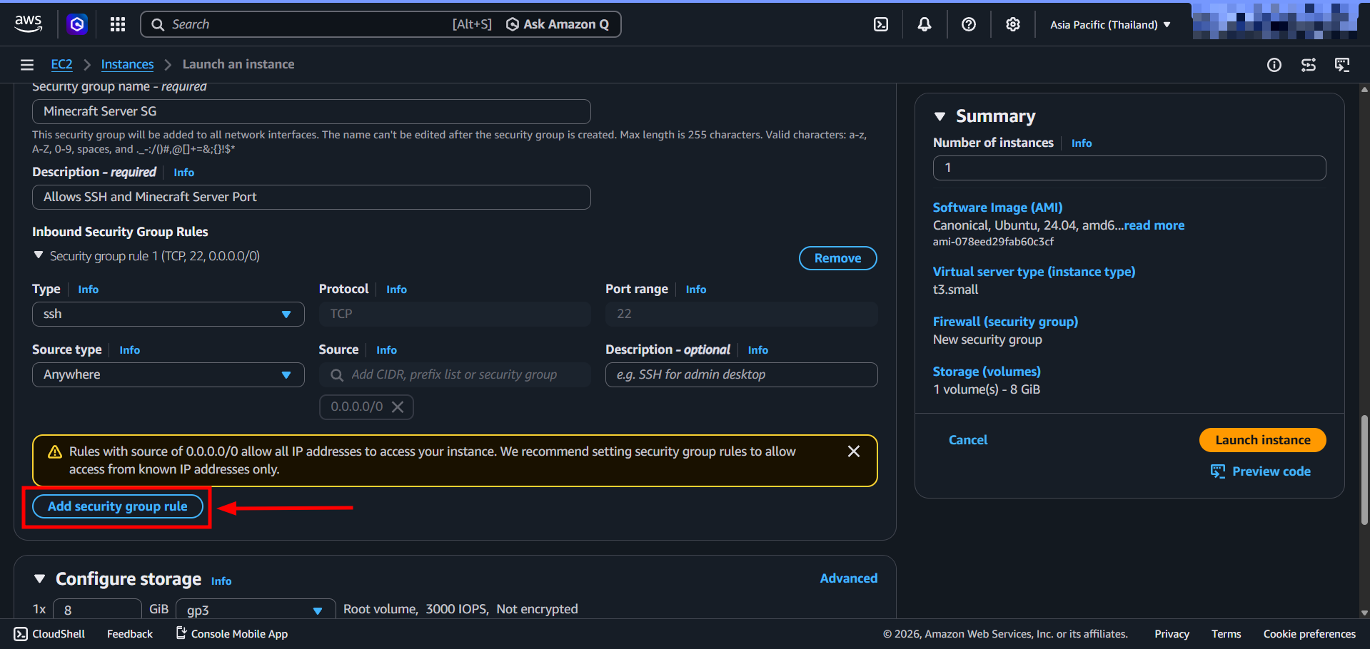Adding a security group rule