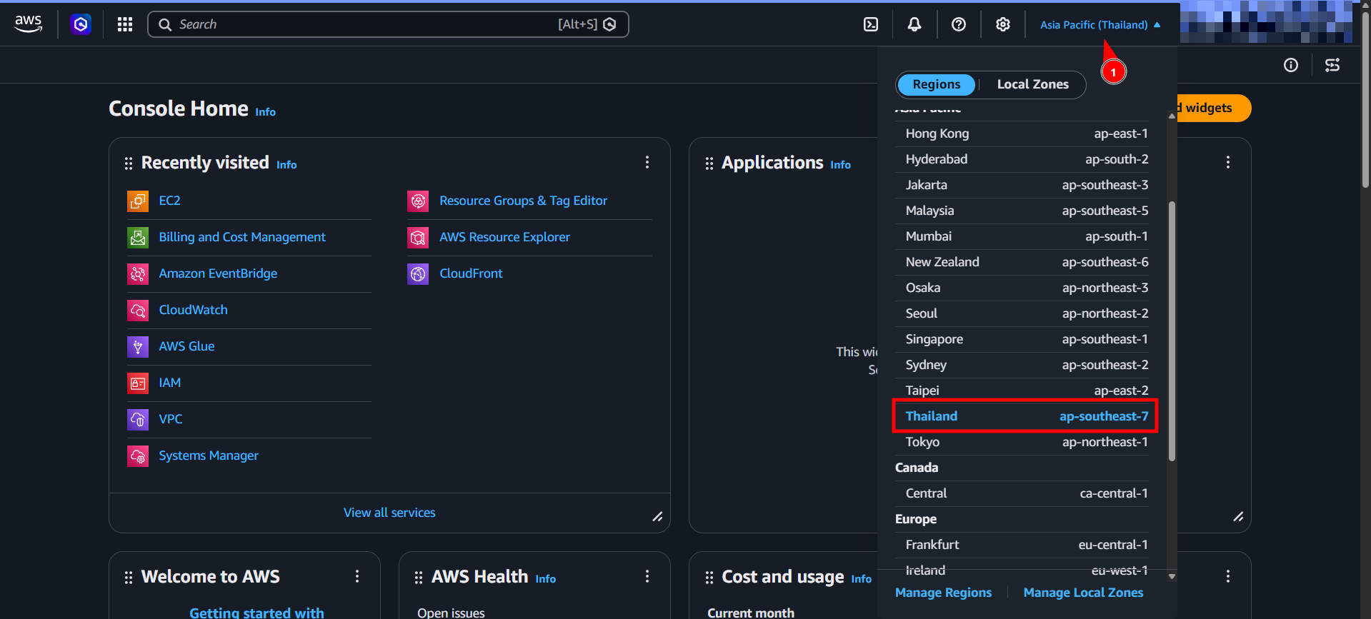 AWS region selection
