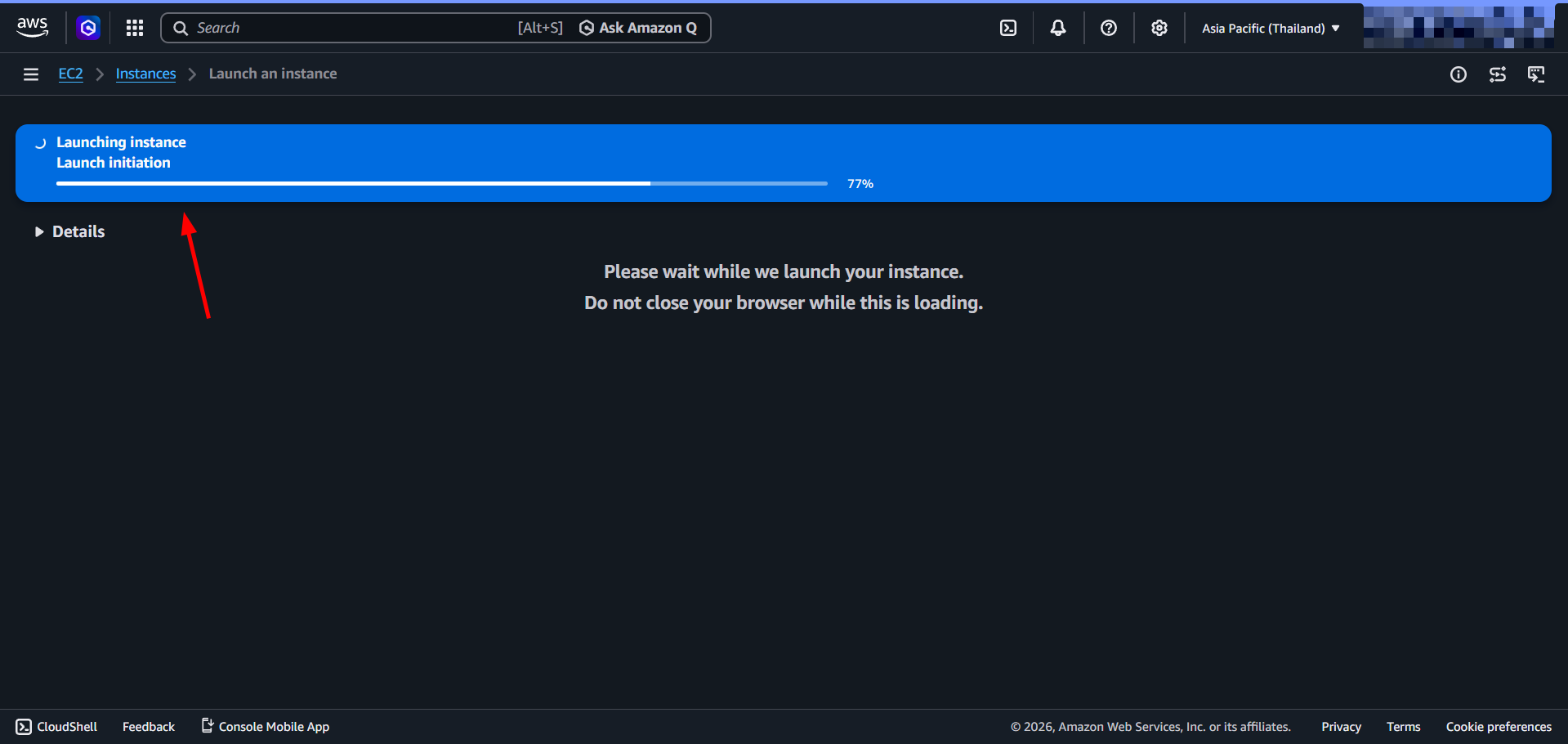 Instance creation progress
