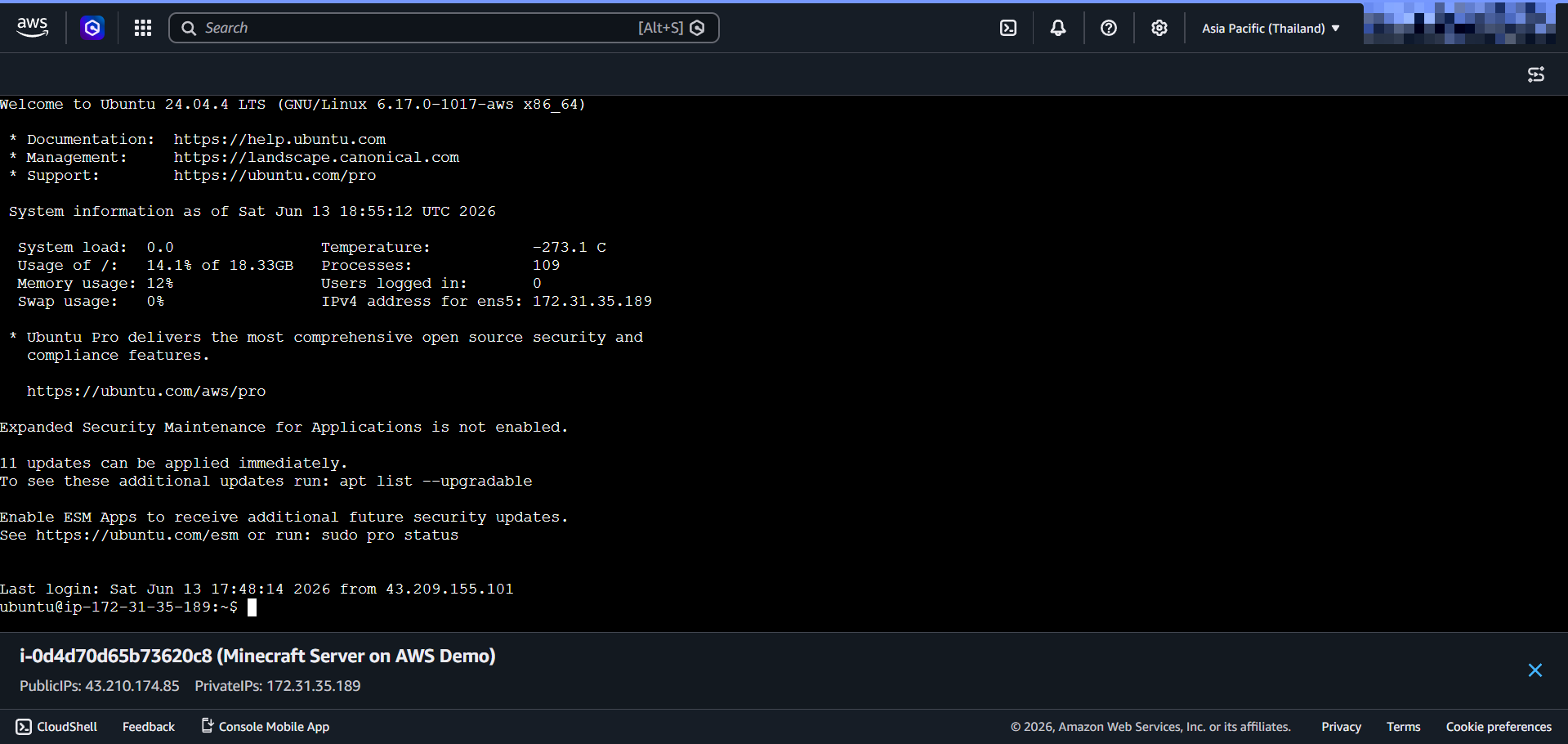 Logged into EC2 instance