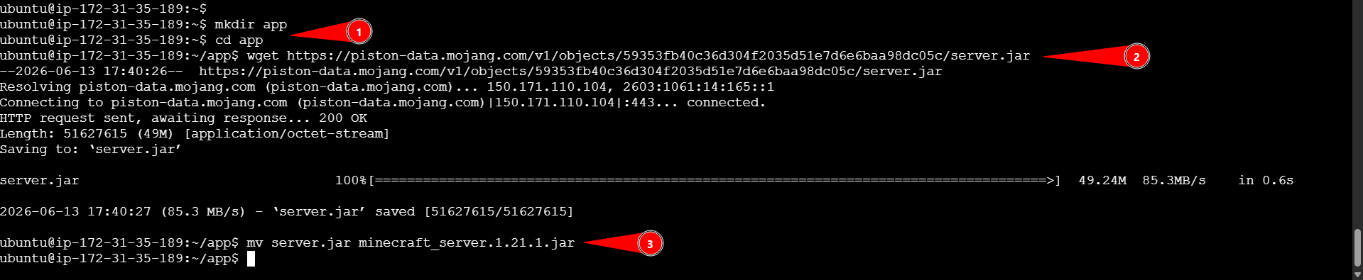 Downloading Minecraft server jar on AWS