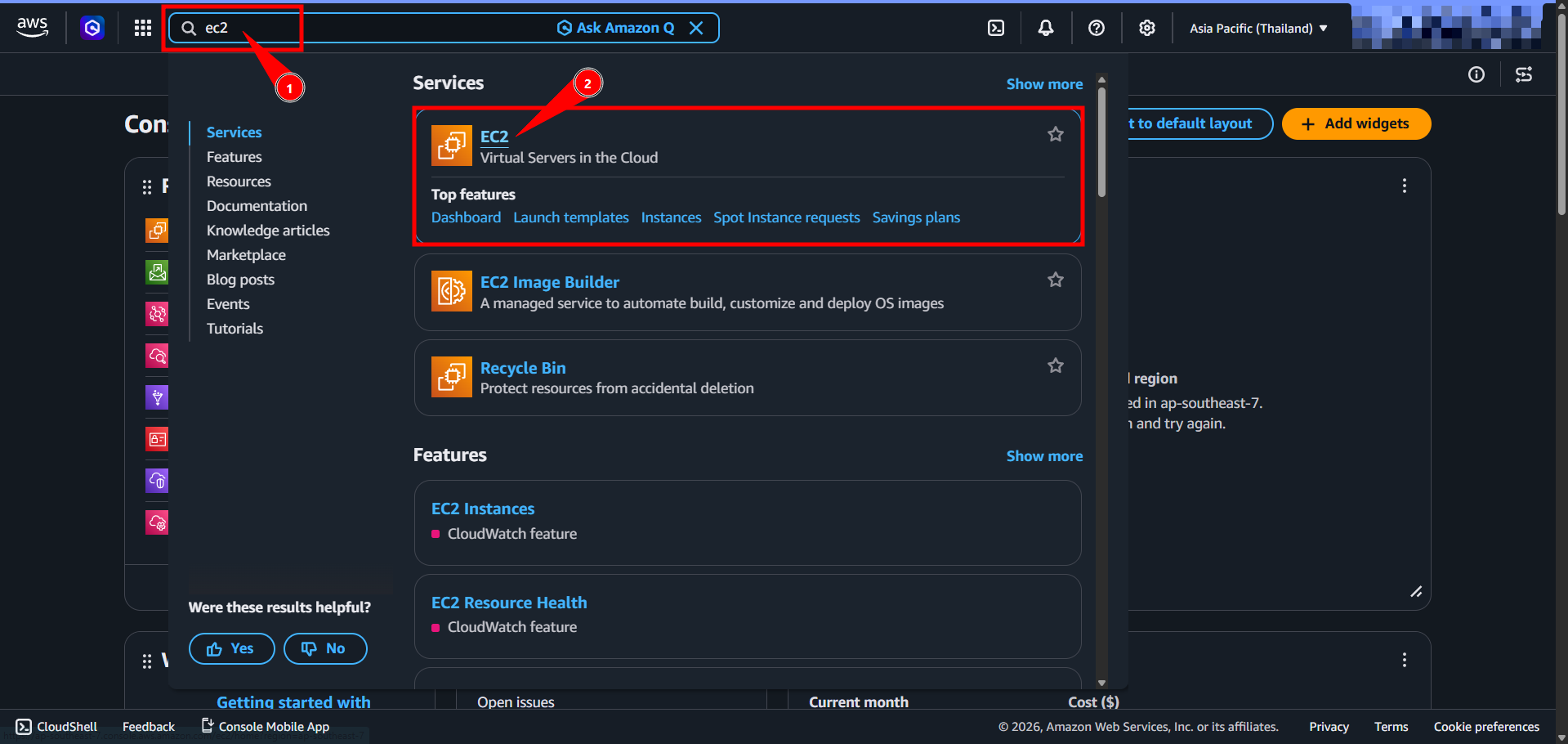 Searching for EC2 in AWS