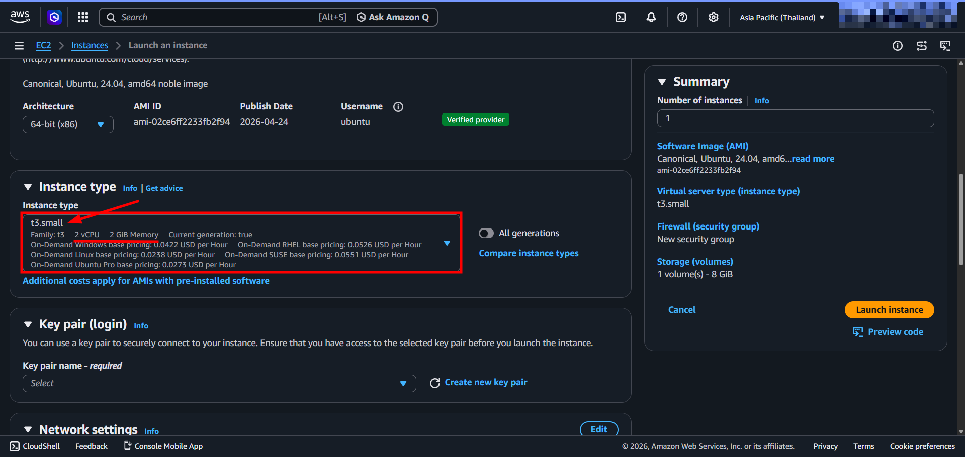 Selecting instance type