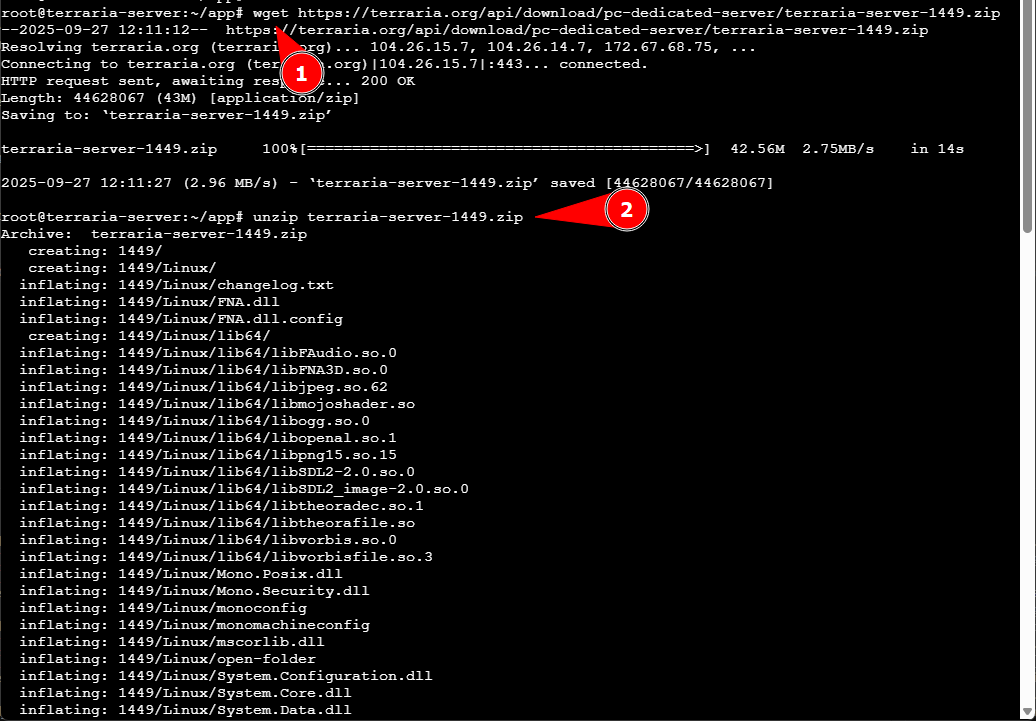 Downloading and extracting Terraria Server