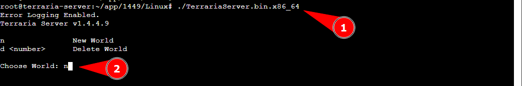 Starting Terraria Server and creating new world