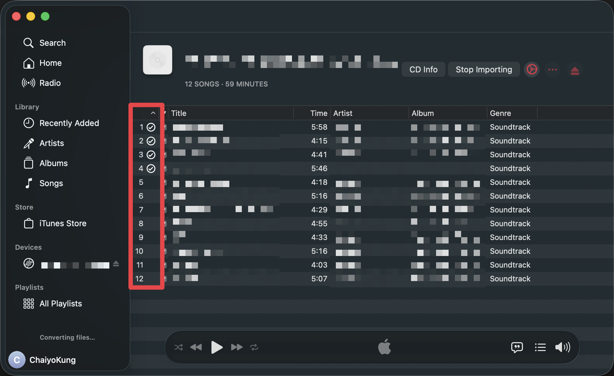 สถานะการ Rip เพลง