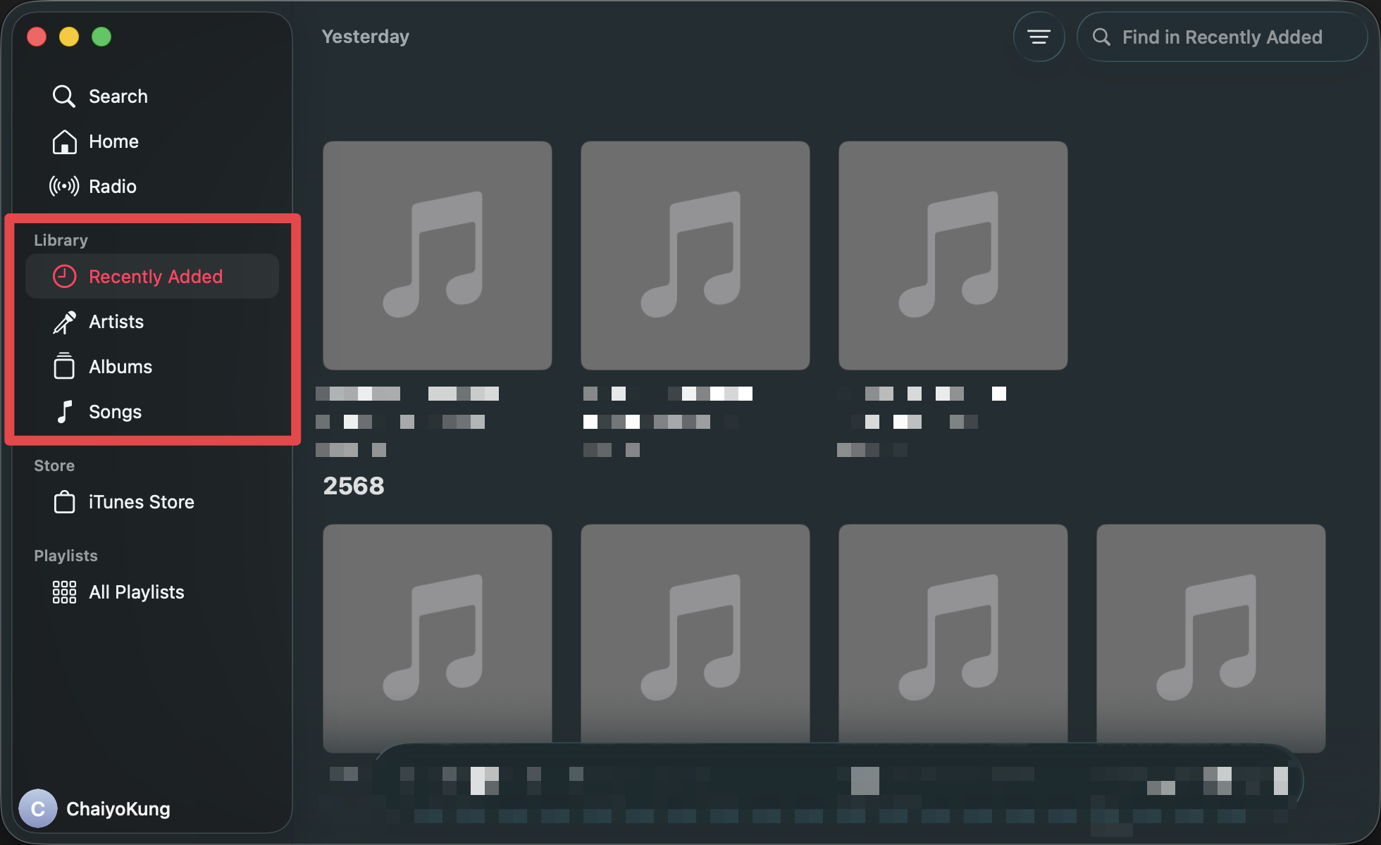 อัลบั้มที่ Rip เสร็จแล้วใน Library