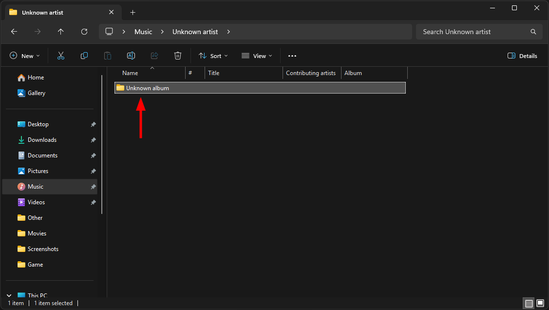 โฟลเดอร์อัลบั้มภายในโฟลเดอร์ศิลปิน