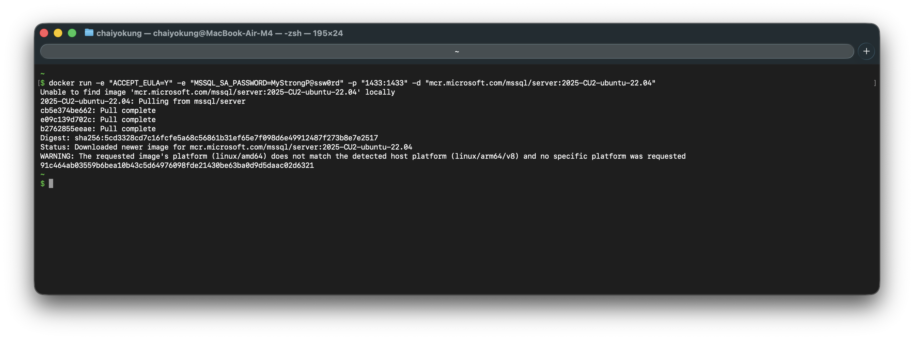 ตัวอย่างการรัน MSSQL Server ด้วย Docker