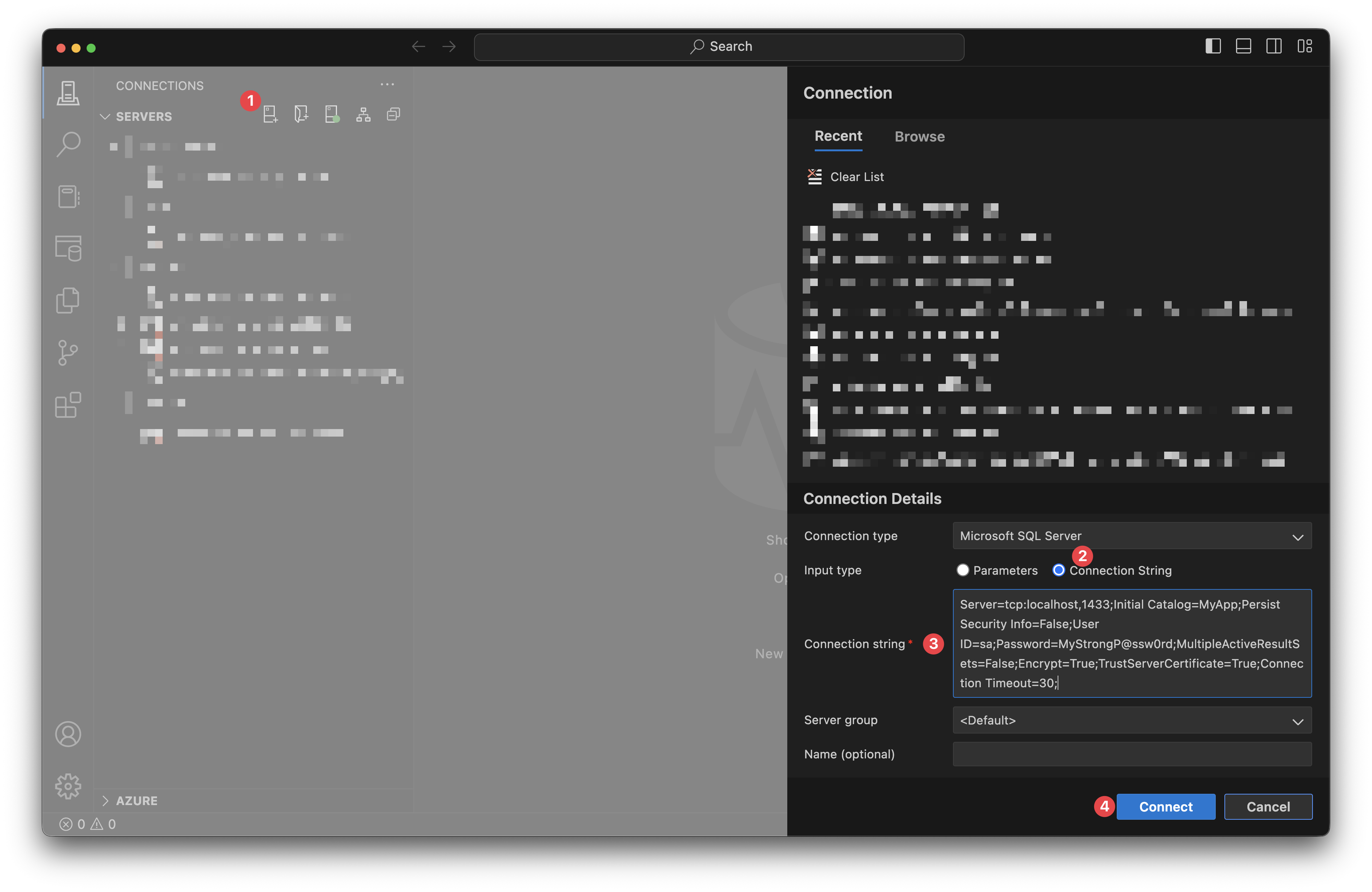 ตัวอย่างการเชื่อมต่อด้วย Azure Data Studio